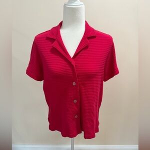 Big Bud Press Red Honeycomb Cotton Short Sleeve Pantry Button Up Top Sz. XXS